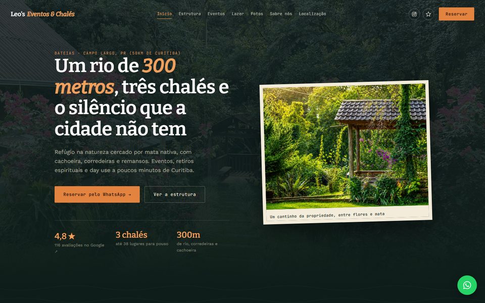 Site do Leo's Eventos e Chalés